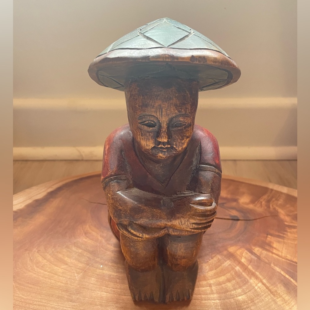 Vintage Carved Wooden Boy Sculpture